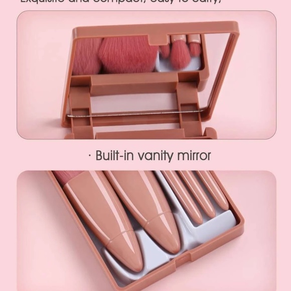 RESERVED Travel Compact with Mirror and 5 piece brush set in Pink - Picture 4 of 6
